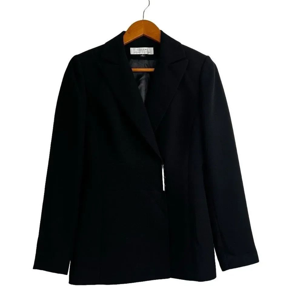 Tahari Black Tuxedo Fitted Waist Blazer Jacket Size 4